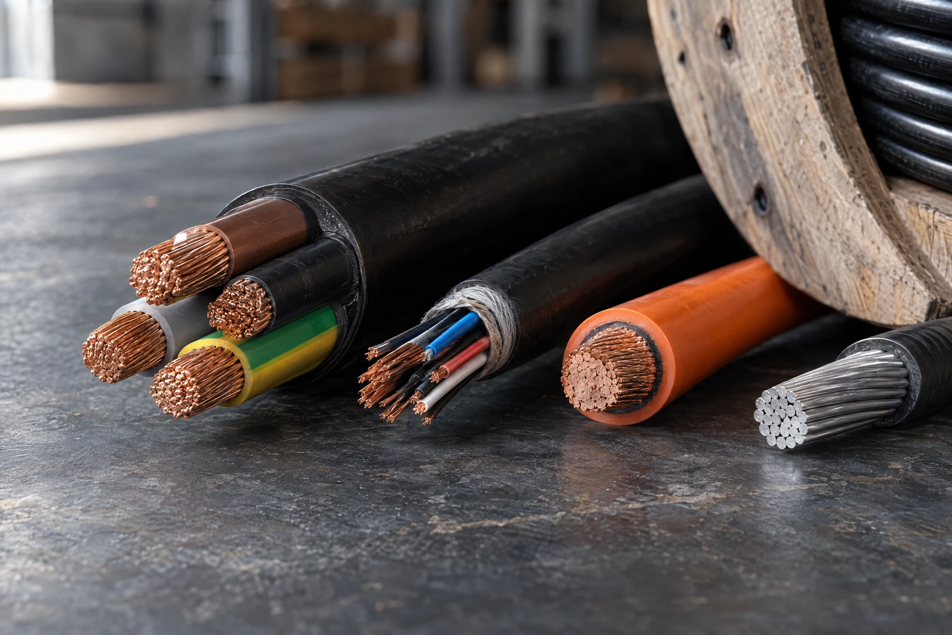 Illustrative close-up of insulated industrial cable conductors